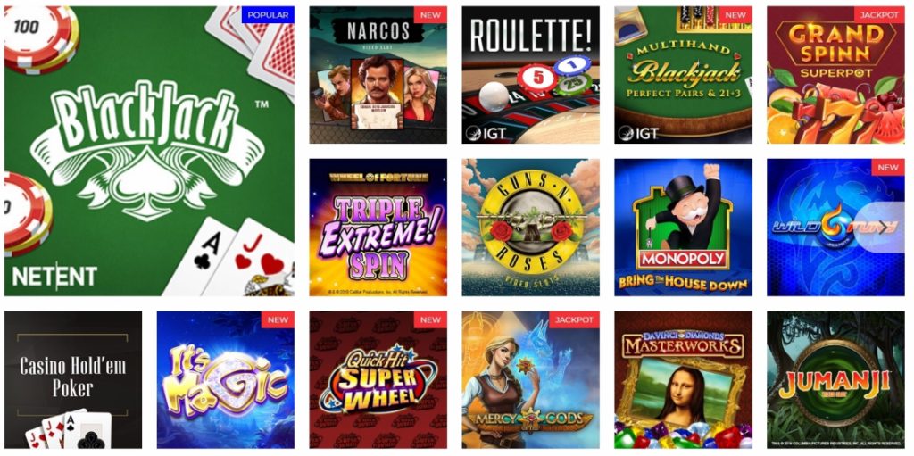 Assortment of games at Glimmer Casino